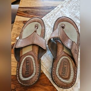 Born Men's Tan/Brown Leather Flip Sandals,  Size 10M